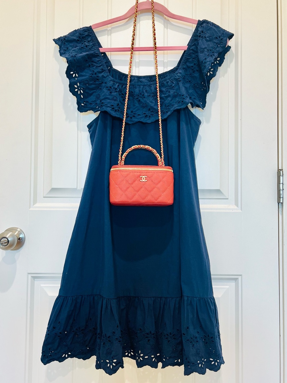 Cotton Blends Beautiful Navy Eyelet Ruffle Sundress with Pockets!